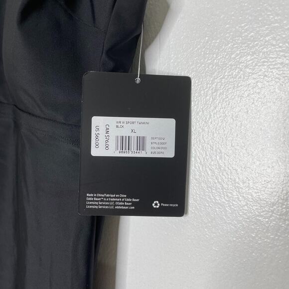 Eddie Bauer XL Black Tankini Swim Top Shelf Bra Control Stretch NEW - Picture 2 of 5